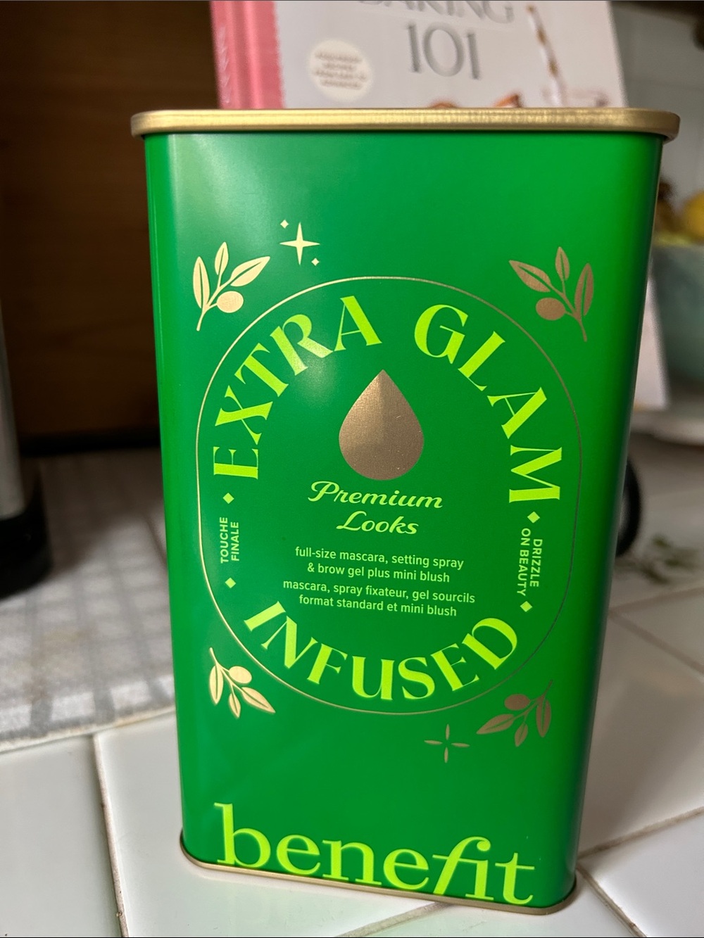 Benefit Extra Glam Infused Cosmetic Tin - Green & Gold Accents